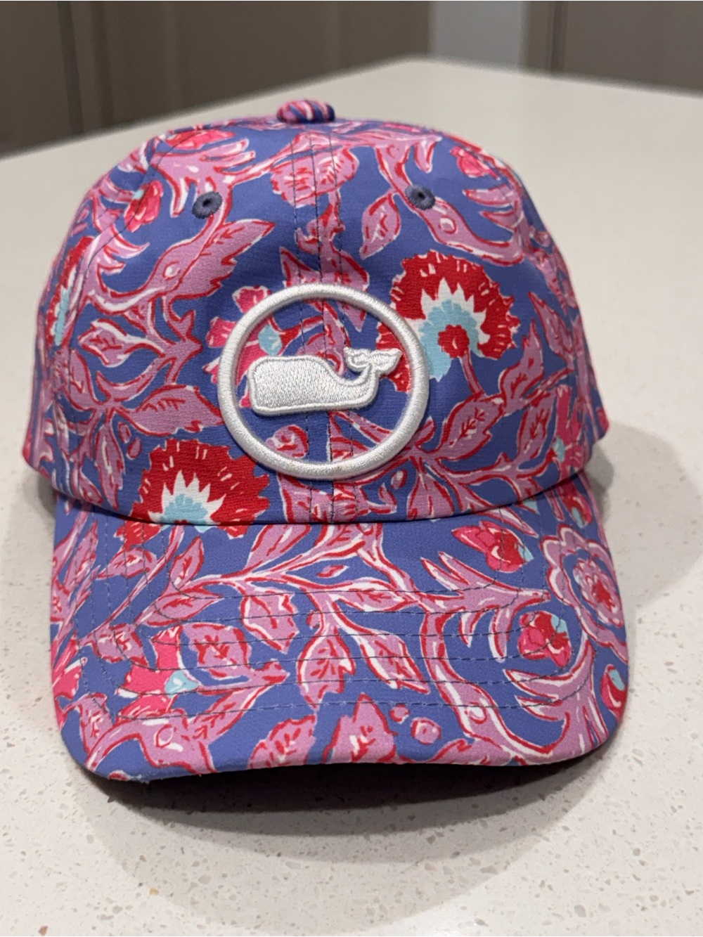 Vineyard Vines Girls Floral Whale Logo Snapback Hat OS Blue Pink Excellent